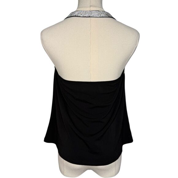Cache Women’s Small Rhinestone Draped Halter Top Black Elegant Sexy Glam Y2K - Picture 5 of 7
